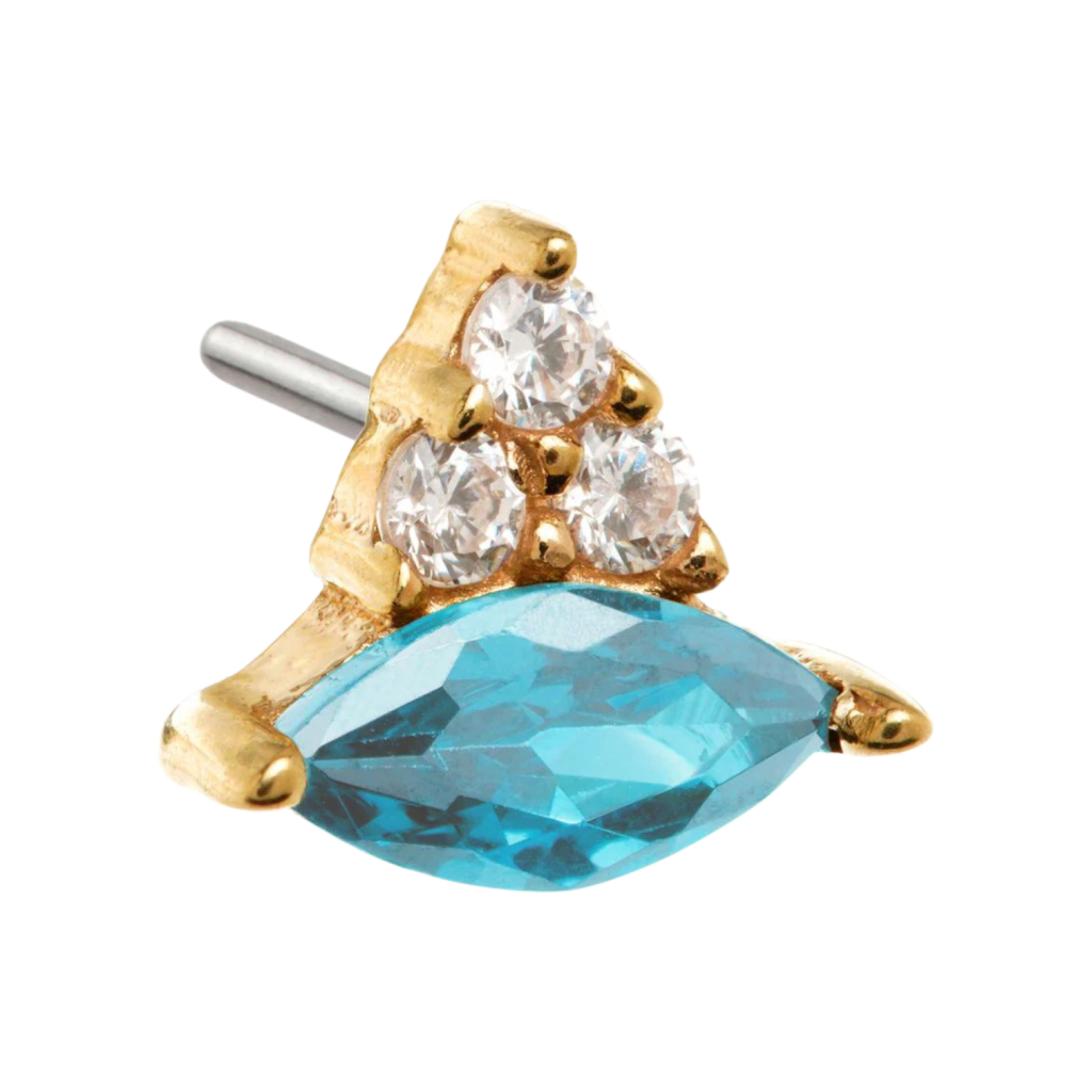 Tish Lyon - 14ct Solid Gold Threadless Prong Set Marquise with Triple Gems At