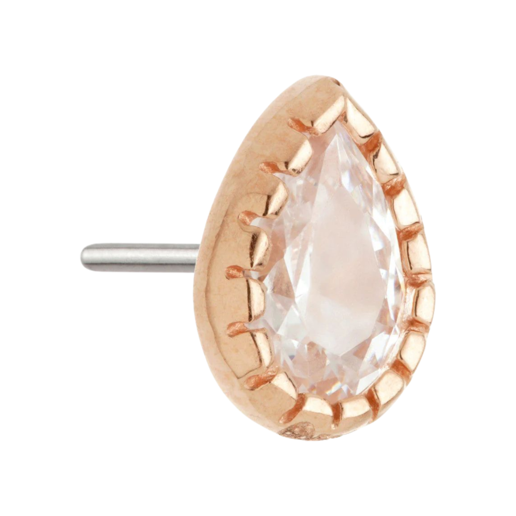 Tish Lyon - 14ct Threadless Gold Millegrained Pear Gem Pin Attachment